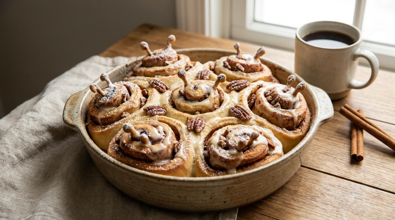 Luftige kanelsnegle i fad med kanelremonce