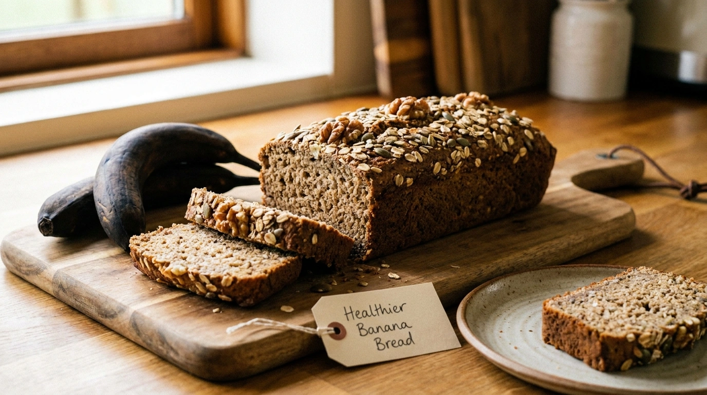 Sundere bananbrød skåret i skiver med overmodne bananer