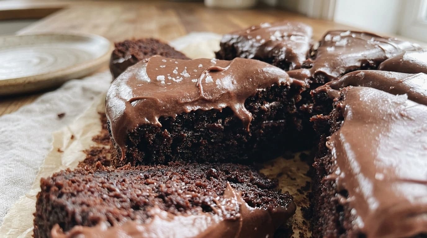 Klassisk chokoladekage med glat ganache-overtræk og chokoladeknapper