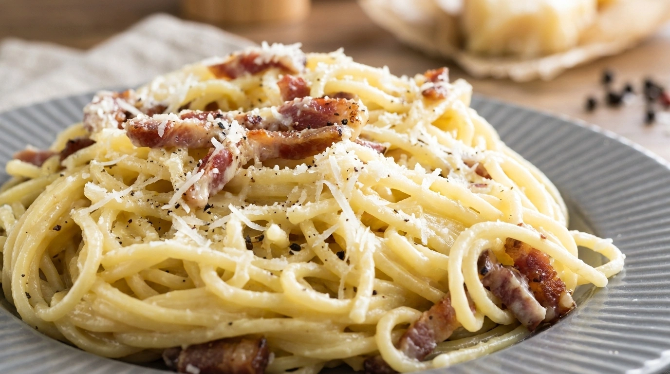 Ægte italiensk carbonara med guanciale og pecorino