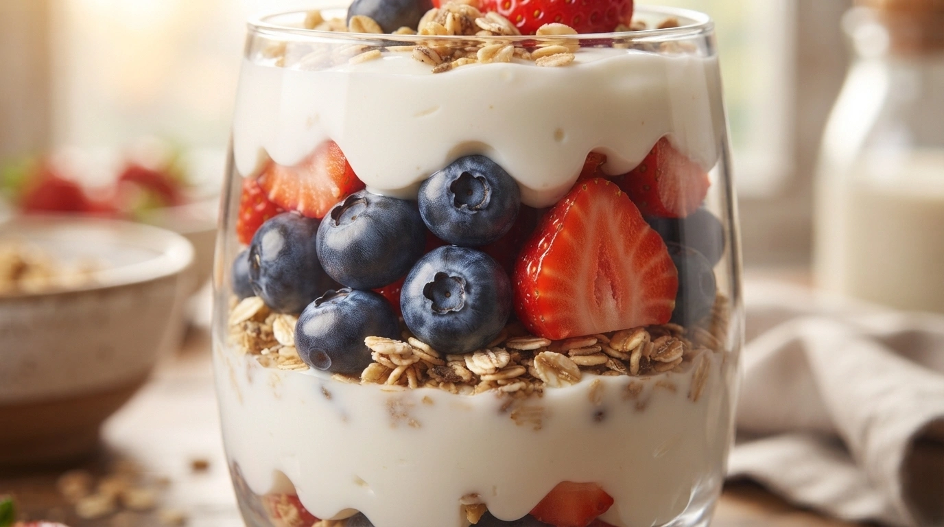 Farverige frugtspyd med frugt og cremet skyr-dip