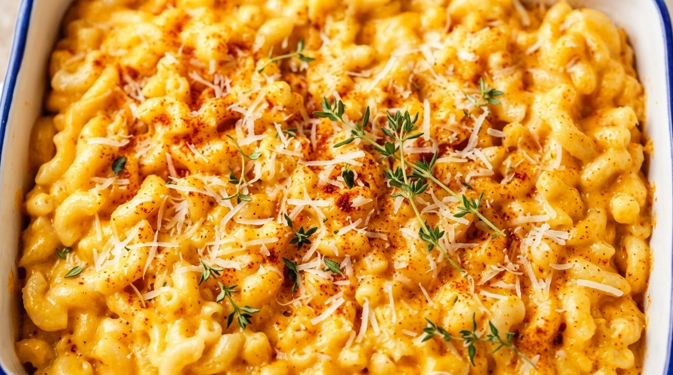 Cremet mac and cheese i en skål
