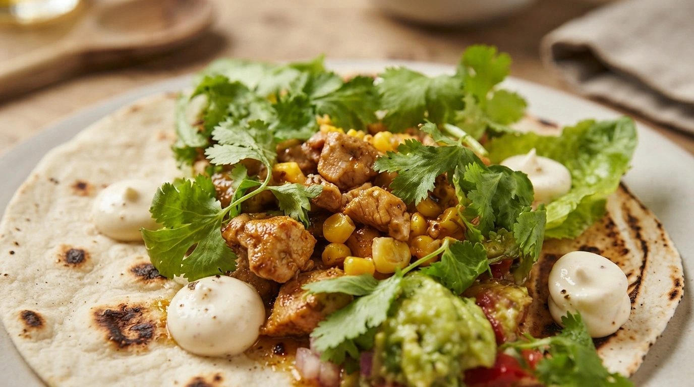 Kyllingewraps fyldt med avocado, majs, salat og kylling