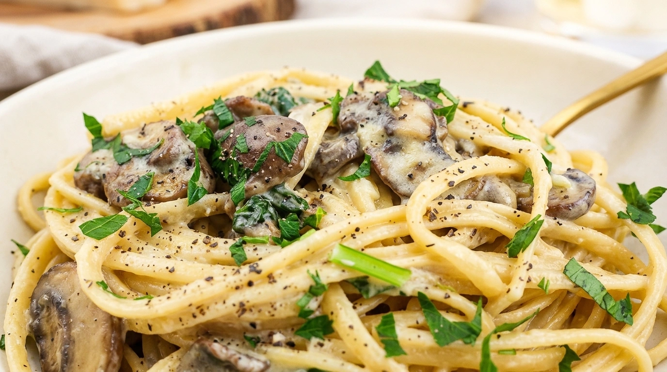 Cremet pasta med svampe og parmesan