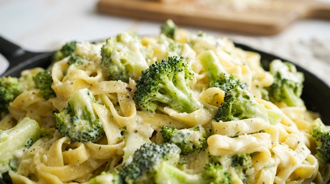 Pasta med kylling, broccoli og smeltet ost