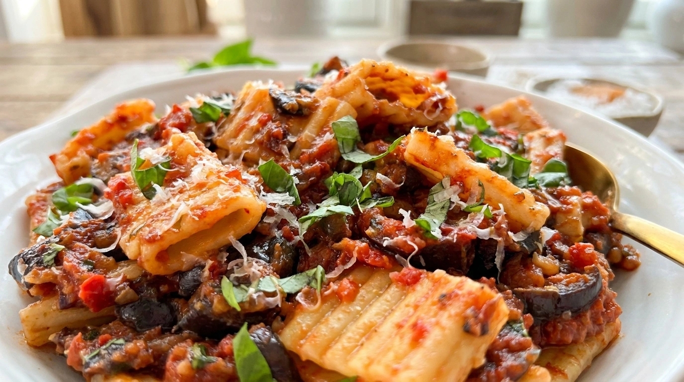 Farverig vegetarisk pasta med grillede grøntsager og pesto
